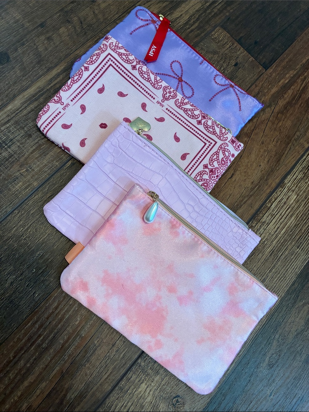 ipsy Pink Trio Patterned Cosmetic Pouch Set